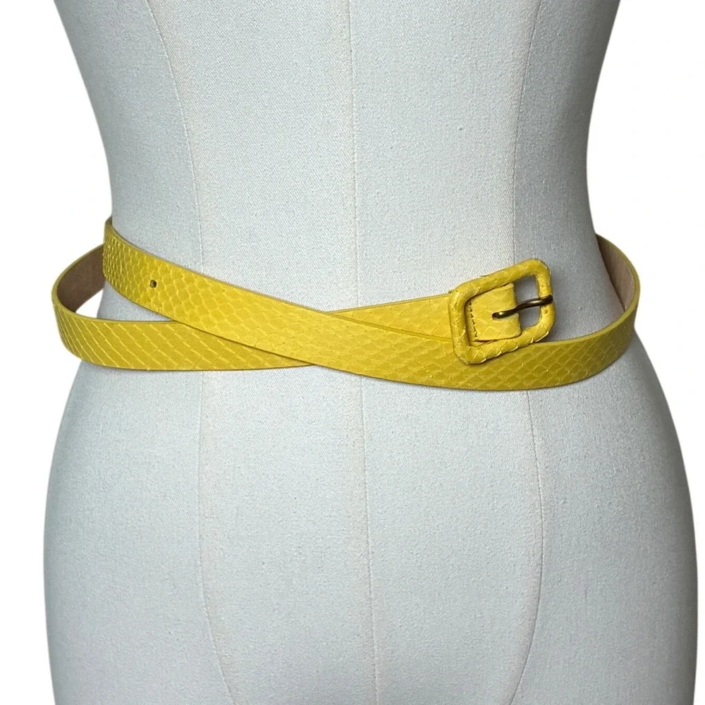 Snake Embossed Skinny Belt J.Crew Leather Wrapped Buckle Yellow Size M
